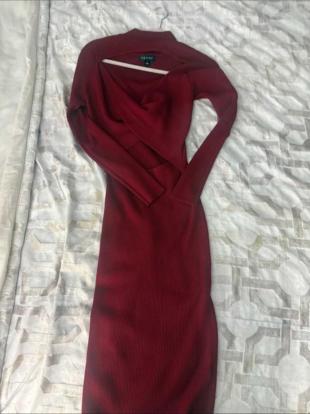 Women’s Long Sleeve Ribbed Wrap Dress - Burgundy
